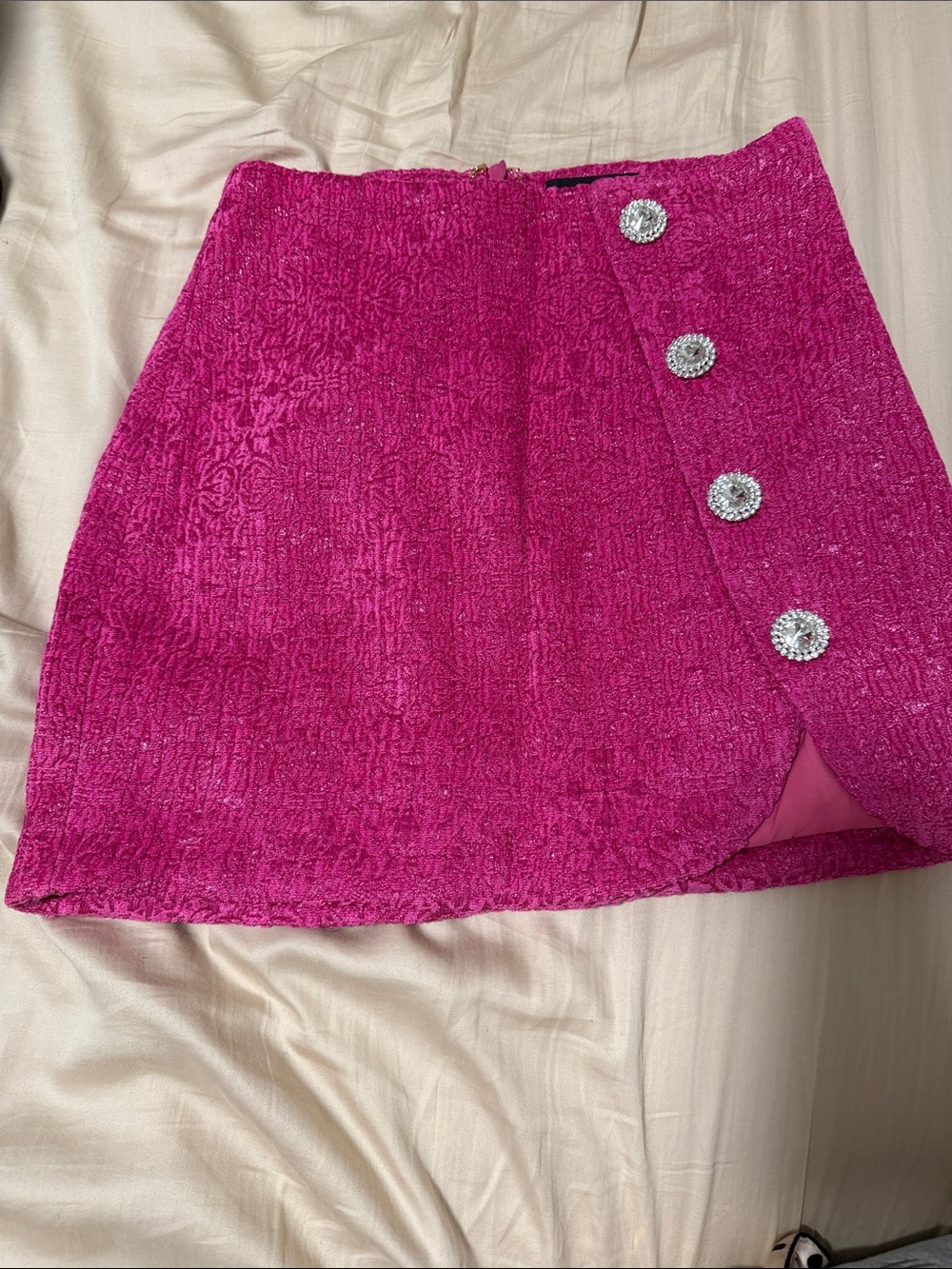 MAJORELLE 
Hot Pink Mini Skirt with Rhinestone Buttons